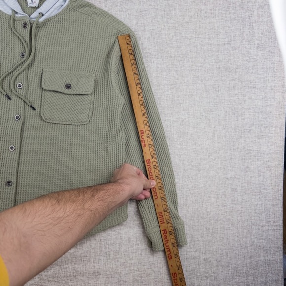 Hippie Rose Juniors Hooded Waffle Knit Button Shacket Sage Green Size S - Picture 5 of 8